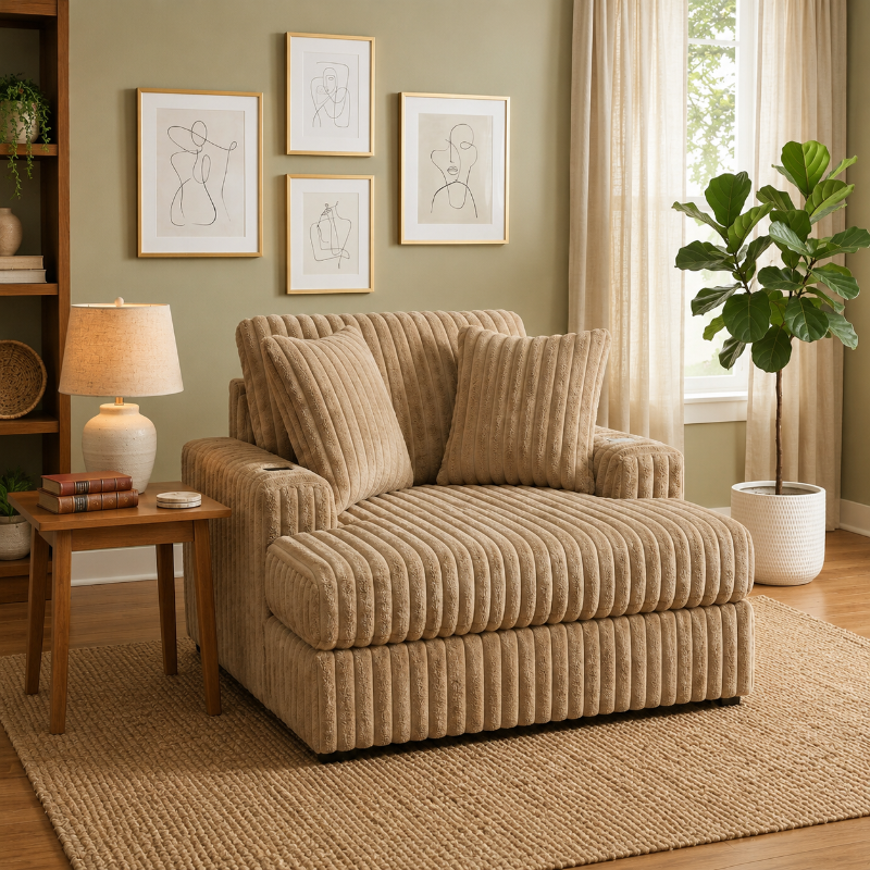 Stupendous Beige Oversized Arm Chair Chaise Lounge