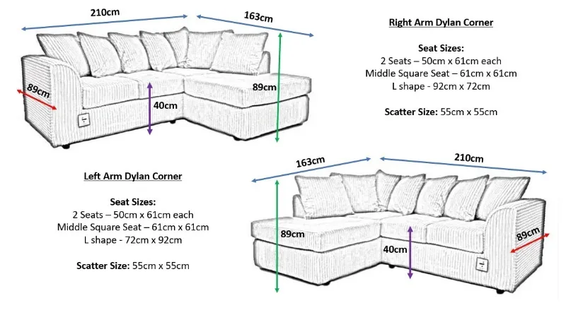 Jumbo Cord Corner L-Shape Sofa 4 Seater Soft Fabric Left/Right Hand Couch Grey