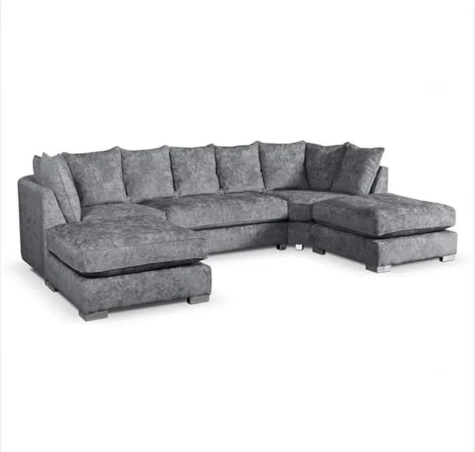 Luxury Bishop U-Shape Sofa Alaska Chenille Fabric Modular 6,7 Seater Couch Dark grey