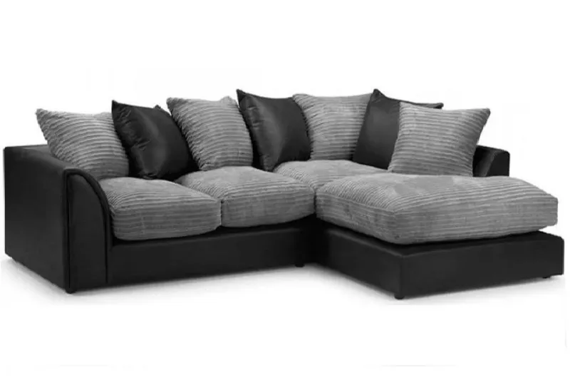 Byron Fabric Corner Sofa L shape 4 Seater Sofa Black&Grey