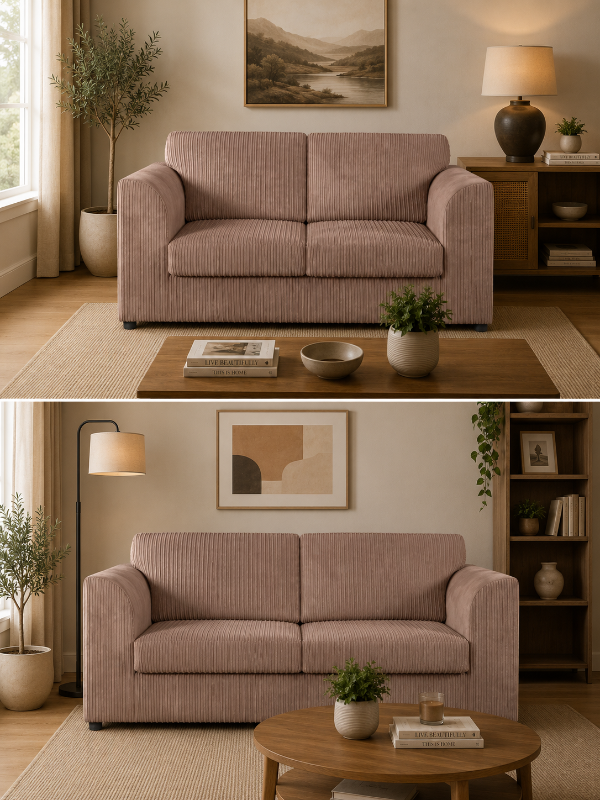 3/2 Seated Sofa Set Jumbo Cord Beige 3 2 Seater Couch & Footstool