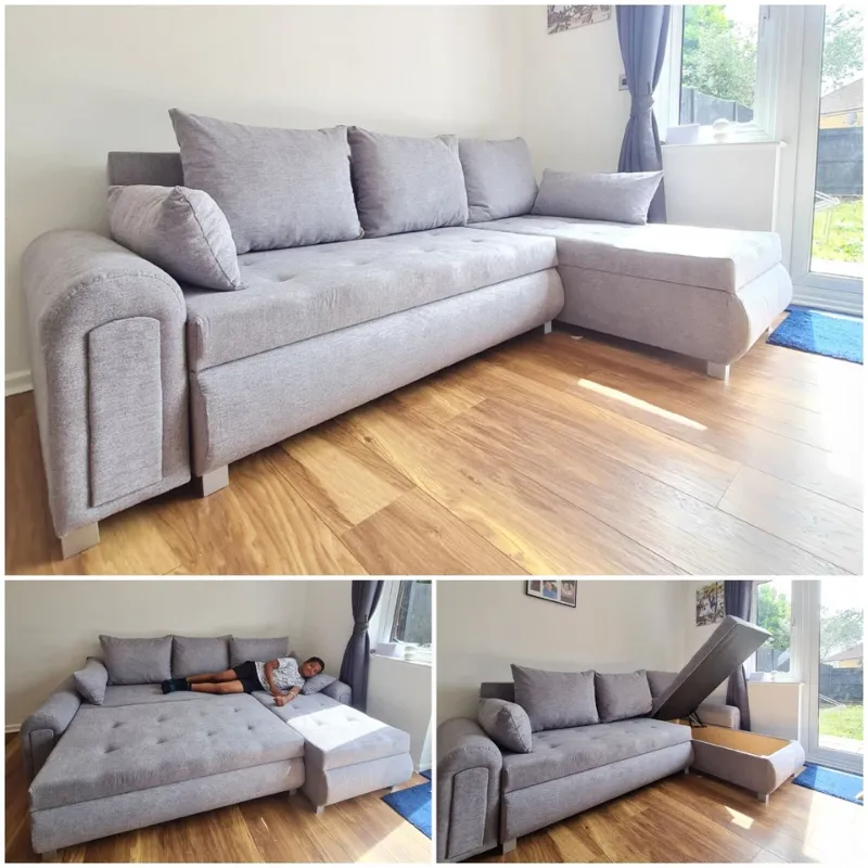 Berlin Corner Sofa & Sofa Bed Plush Velvet Convertible Couch in Grey