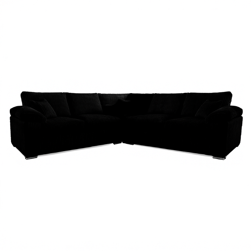 Amalfi/Delta Corner 5-Seater Jumbo Cord Sofa – Modern Living Room Couch Black ✨