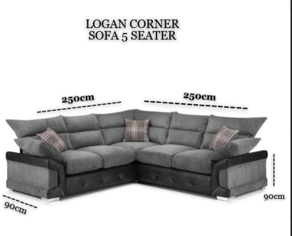 Logan Corner Luxury Corner 5 Seater Sofa Black&Grey