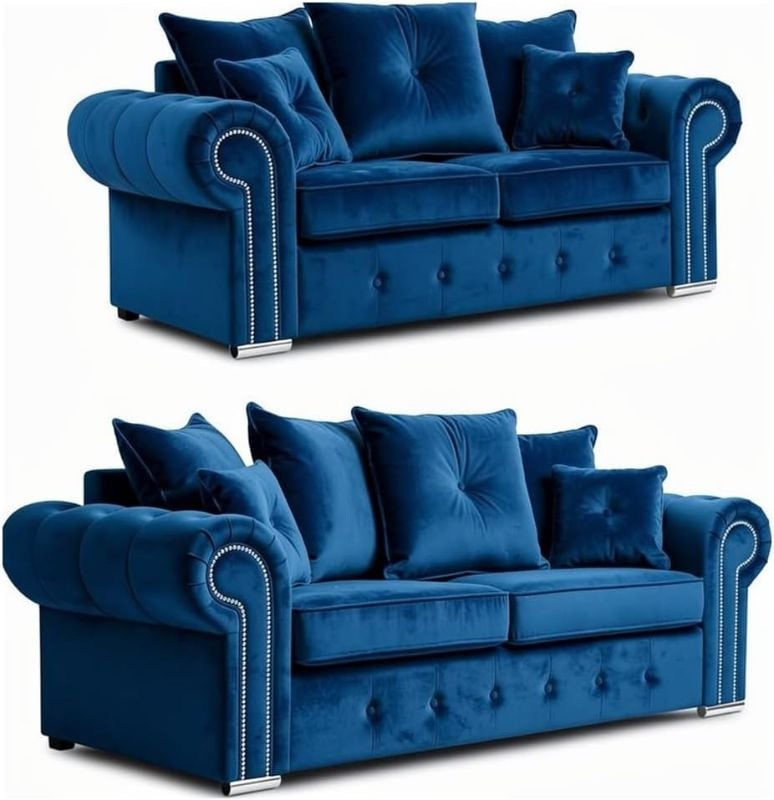Ashwin 3+2 Sofa Set Blue Contemporary Living Room Couch Suite
