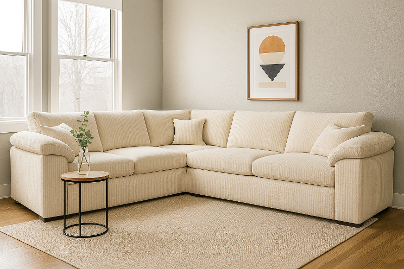 Amalfi/Delta Corner 5-Seater Jumbo Cord Sofa Modern Living Room Couch Cream ✨