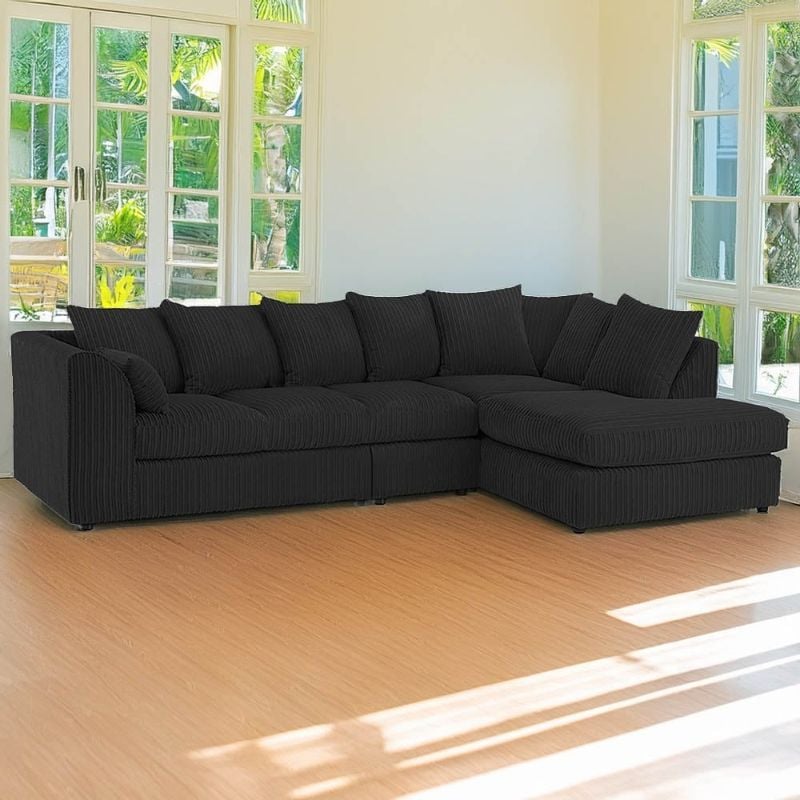 Modern 5 Seater Large Corner Sofa Sectional l-Shape Suite Black Couch
