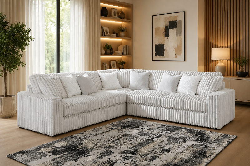 Stupendous Luxury Sectional 5 Seater Cream Corner Sofa Modern Fabric Couch