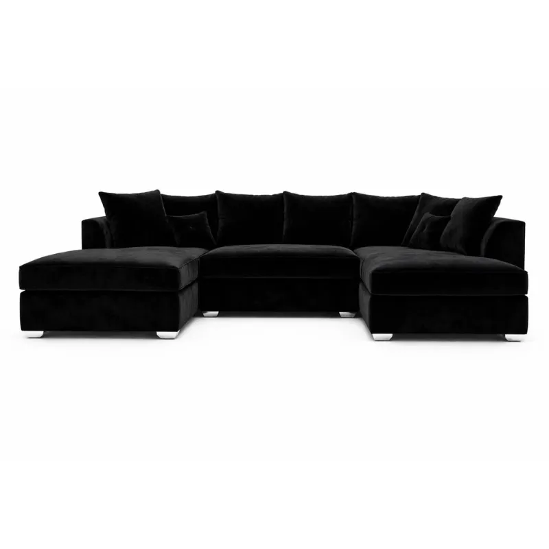 Bishop U-shape Scatter Cushions Corner Sofa 7 Seater Couch Black Moveable Footstool