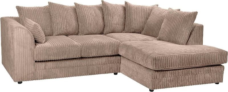Jumbo Cord Corner L-Shape Sofa 4 Seater Soft Fabric Left/Right Hand Couch Beige