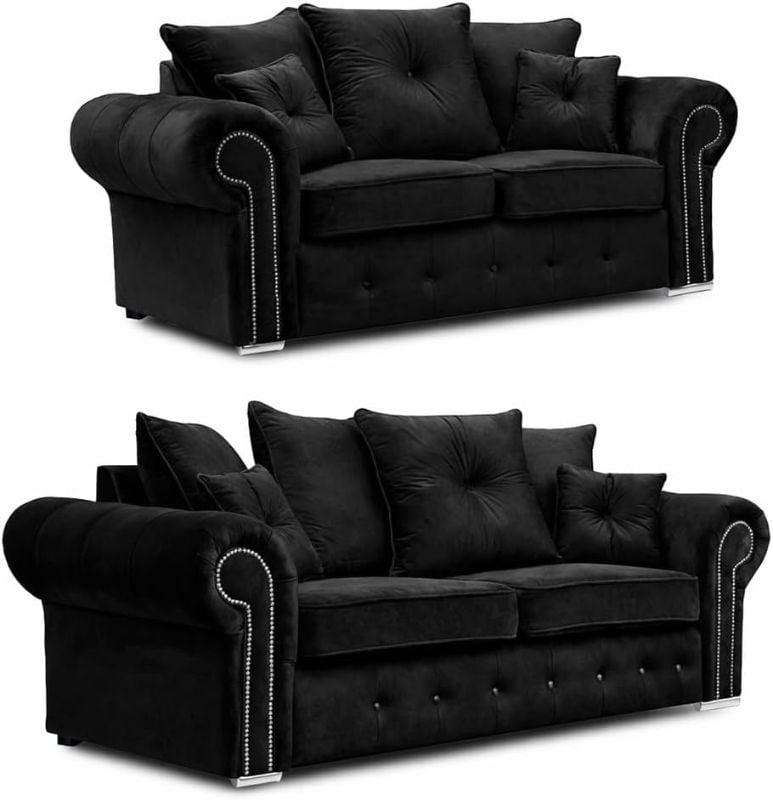 Ashwin 3+2 Sofa Set Black Contemporary Living Room Couch Suite