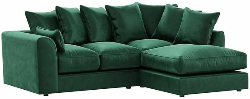 Plush Velvet Green Corner Sofa Left Right Hand Suite Set
