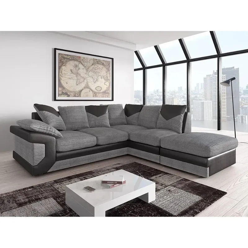 Dino Corner L-Shape Sofa Set 3+2 Seater High Back Left/Right Hand Facing Couch Black&Grey