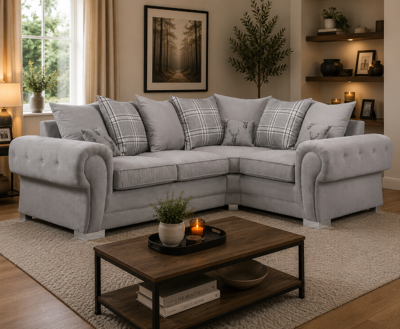 Verona Chesterfield Corner 2C1 Grey Sofa Set