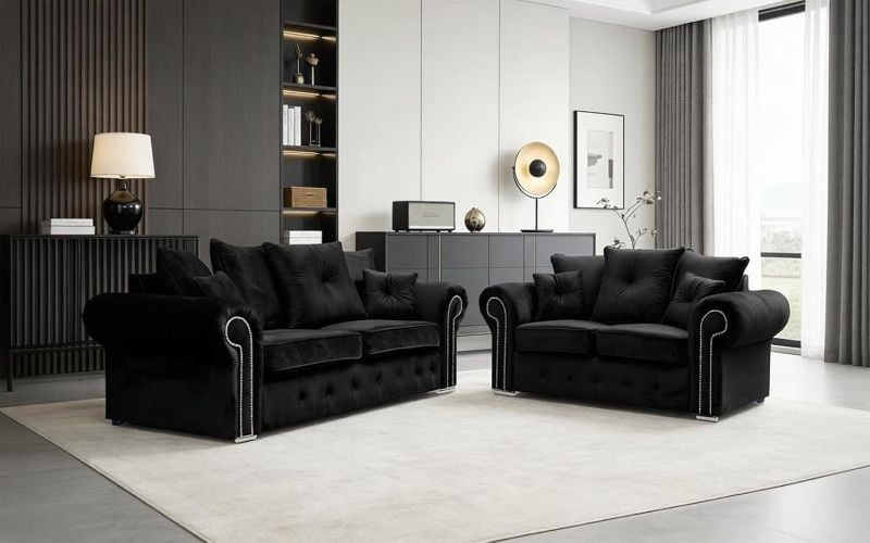 Ashwin 3+2 Sofa Set Black Contemporary Living Room Couch Suite