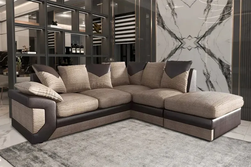 Dino Corner L-Shape Sofa Set 3+2 Seater High Back Left/Right Hand Facing Couch Beige&Black