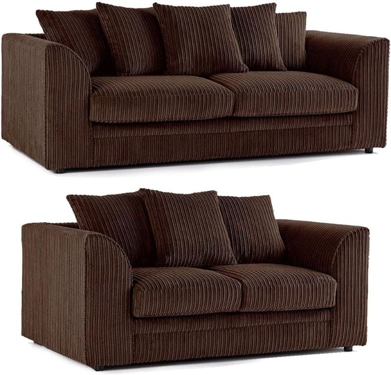 Jumbo Cord 3+2 Seater Sofa Brown  Suite Set Soft Fabric Living Room