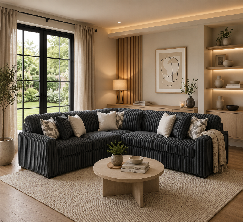 Stupendous Luxury Sectional 5 Seater Grey Corner Sofa Modern Fabric Couch