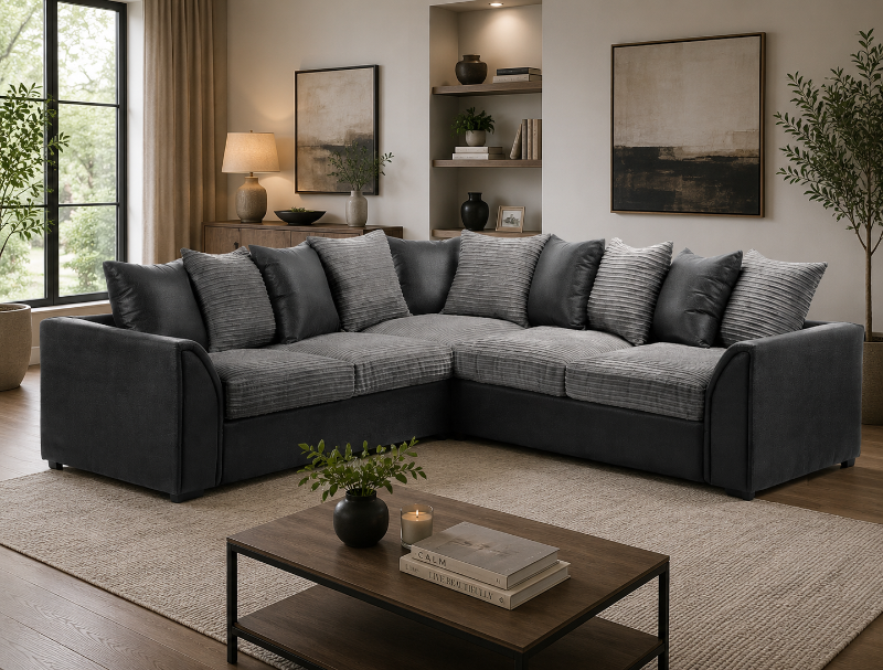 Byron Fabric Corner Sofa 5 Seater Sofa Black&Grey