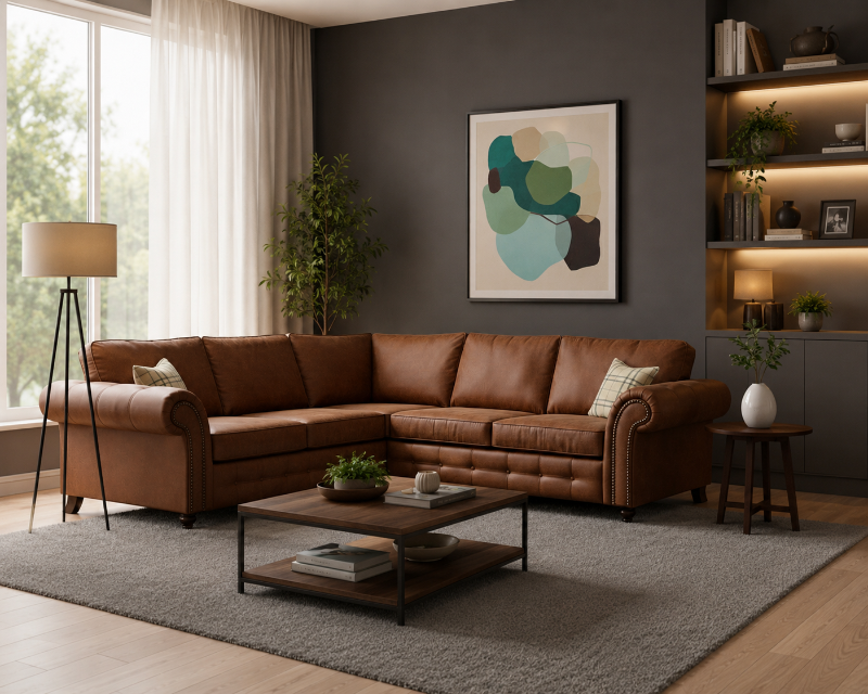 Modern Corner 5 Seater Sofa Chesterfield Verona Arm Style Couch Brown