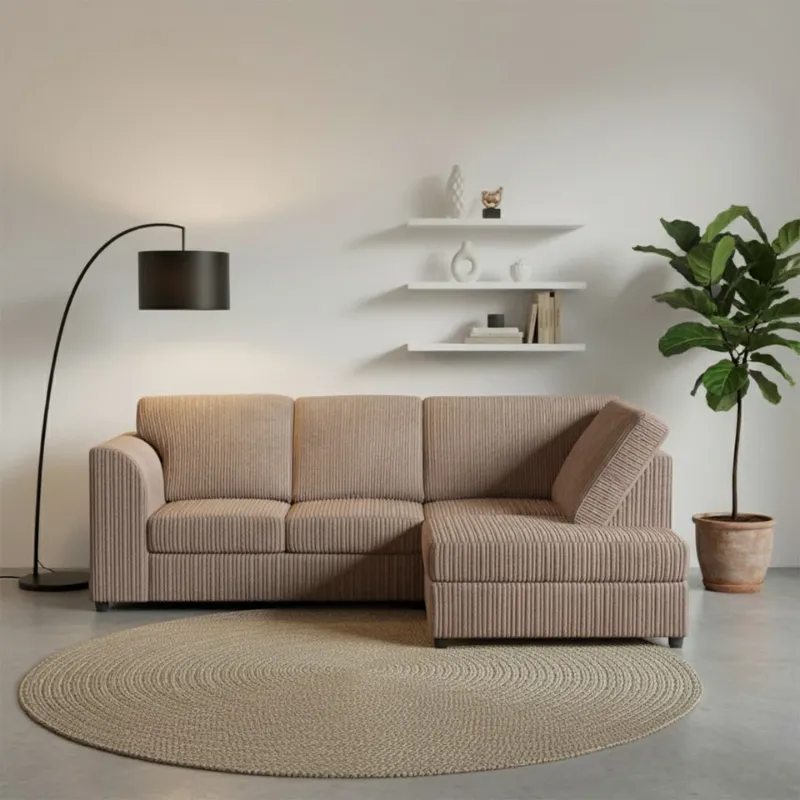 Corner 4 Seater Left Right Modern Jumbo Cord Full Back L shape Sofa Beige