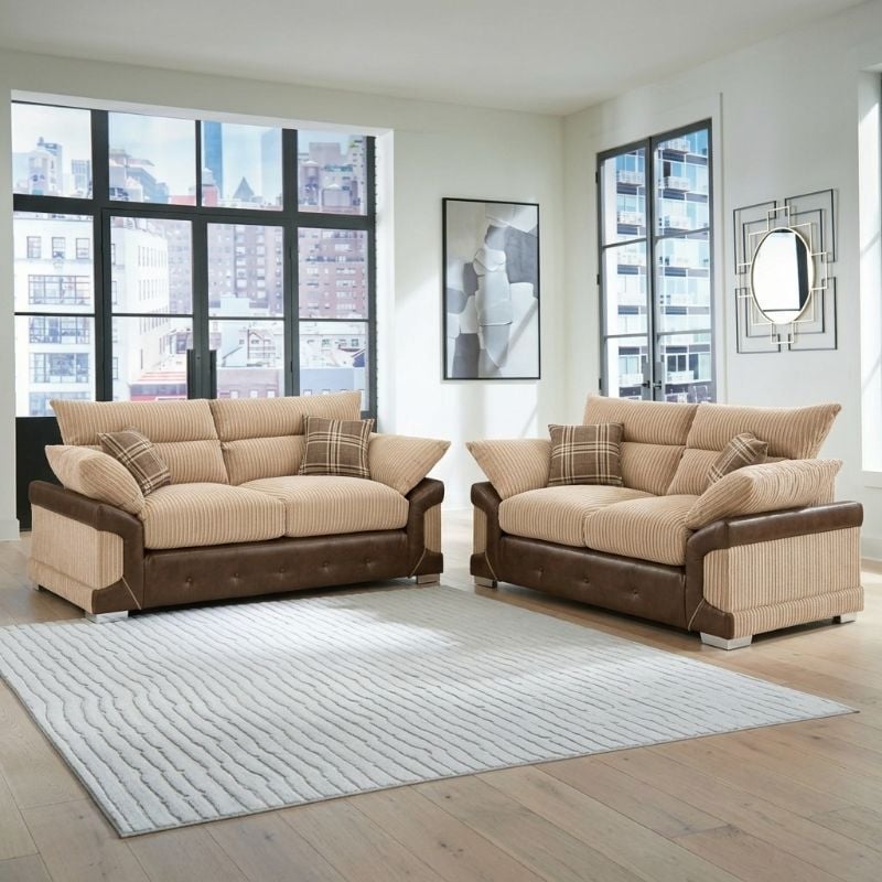 Logan 3+2 Seater Sofa Suite Set Brown&Beige
