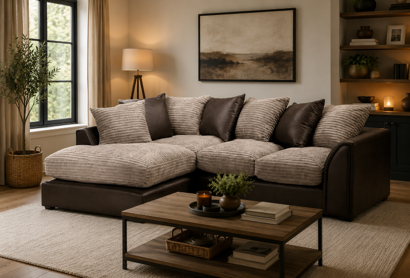 Byron Fabric Corner Sofa L shape 4 Seater Sofa Beige&Brown