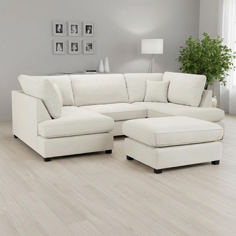 Mini U-Shape Cinema Sofa with Footstool 🎬 5&6 Seater Modular Couch Cream