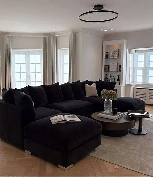 Bishop U shape Sofa Modular 6,7 Seater Couch Black Scatter Back