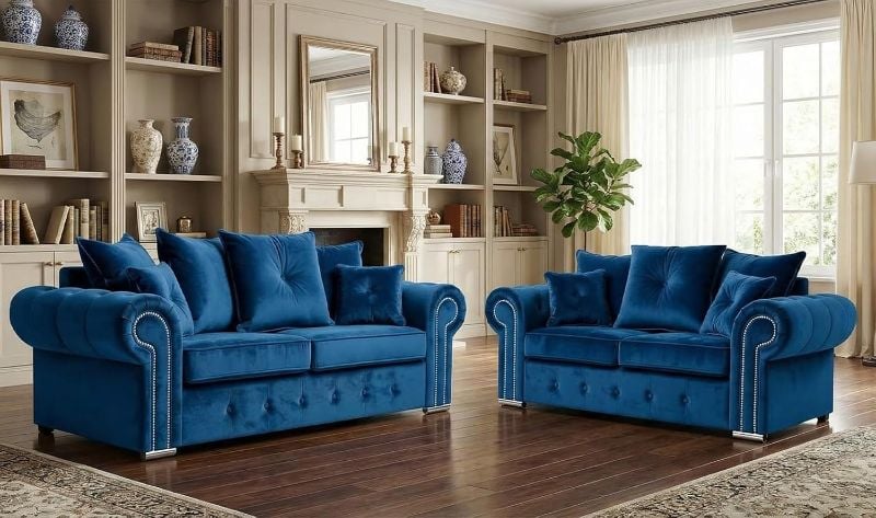 Ashwin 3+2 Sofa Set Blue Contemporary Living Room Couch Suite