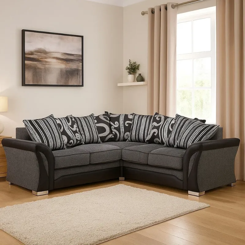 Corner 5 Seater Shannon Sectional Sofa Black&Grey