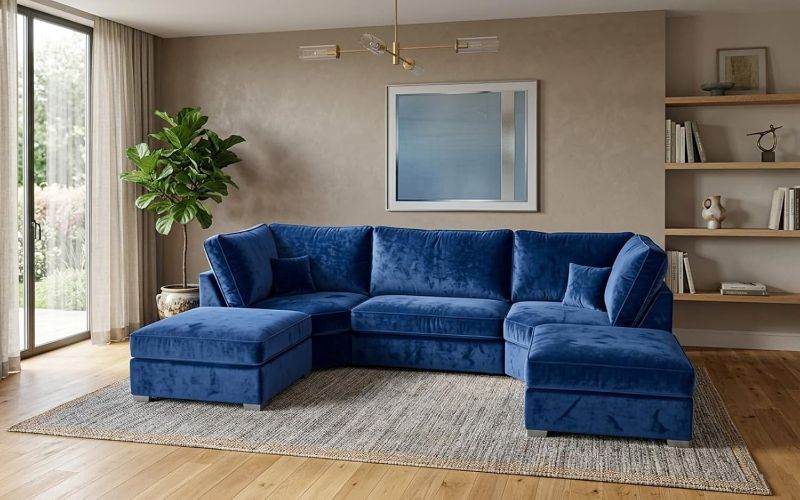 Bishop U Shape Modular Sofa 6/7 Seater Plush Velvet Blue Couch Suite Set