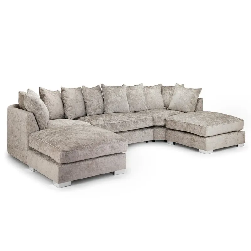 Luxury Bishop U-Shape Sofa Alaska Chenille Fabric Modular 6,7 Seater Couch Beige