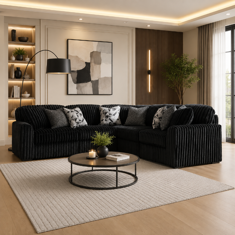 Stupendous Luxury Sectional 5 Seater Black Corner Sofa Modern Fabric Couch