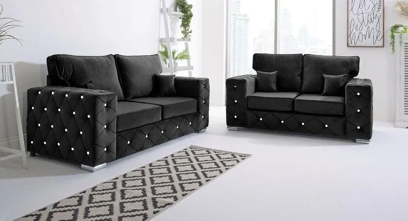 Milton Corner Chesterfield 3+2 Seater Sofa Set High Back Design Black