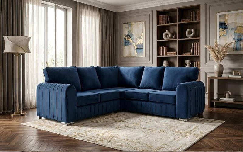 🛋️ Lilly Corner 5-Seater Sofa Soft Plush Velvet Blue Sectional Couch
