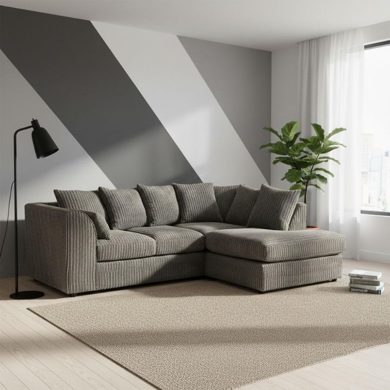 Jumbo Cord Corner L-Shape Sofa 4 Seater Soft Fabric Left/Right Hand Couch Grey