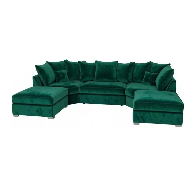 Bishop U shape Corner Sofa 7 Seater Modular Green Couch Scatter Cushions Plush Velvet
