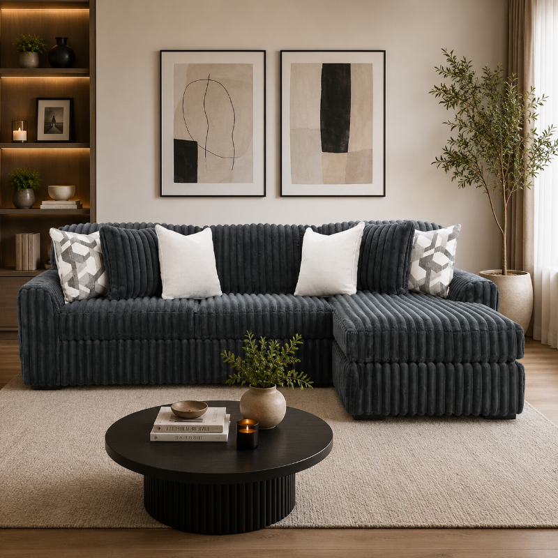 Midnight Madness Stupendous L-Shape Open Chaise Sofa Grey Modern Corner Lounge Couch