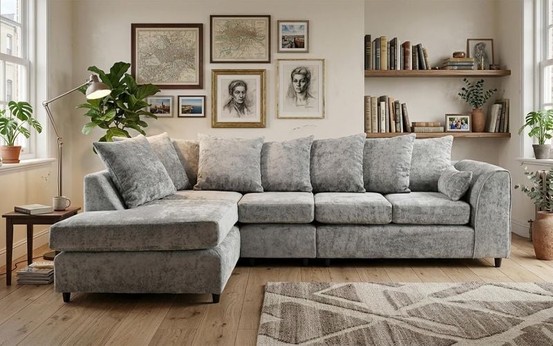 Alaska Chenille L-Shape 5-Seater Corner Sofa Light Grey Modular Comfort Couch