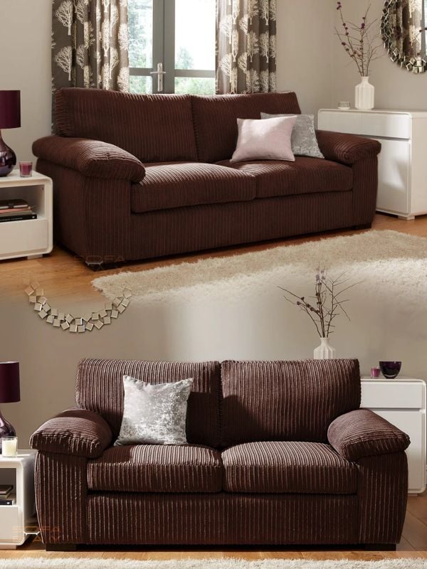 Jumbo Cord 3 2 Sofa Full back Amalfi 3 Seater 2 Seater Arm Chair foot Stool Brown