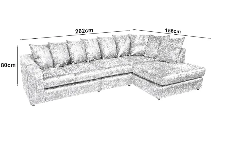 5 Seater Modular L shape Corner Crushed Velvet Couch L/H R/H Sofa Grey