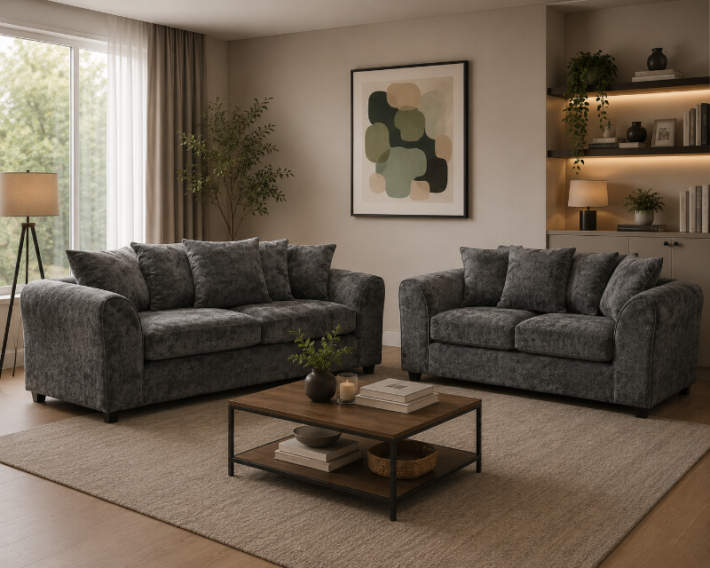 Modern Dark Grey Chenille 3 2 Sofa Settee Alaska Fabric