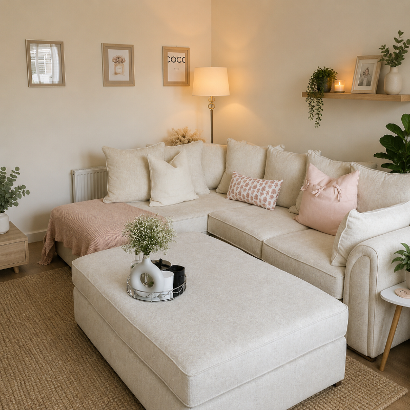 Corner L shape 4 Seater Chiswick Dublin Sofa with footstool in Cream