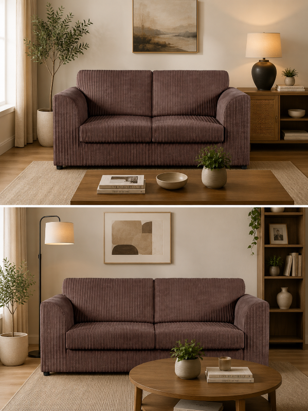 3/2 Seated Sofa Set Jumbo Cord Brown 3 2 Seater Couch & Footstool