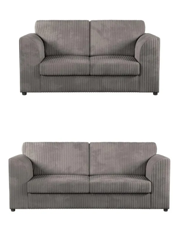 3/2 Seated Sofa Set Jumbo Cord Grey 3 2 Seater Couch & Footstool