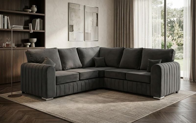 🛋️ Lilly Corner 5-Seater Sofa Soft Plush Velvet Grey Sectional Couch