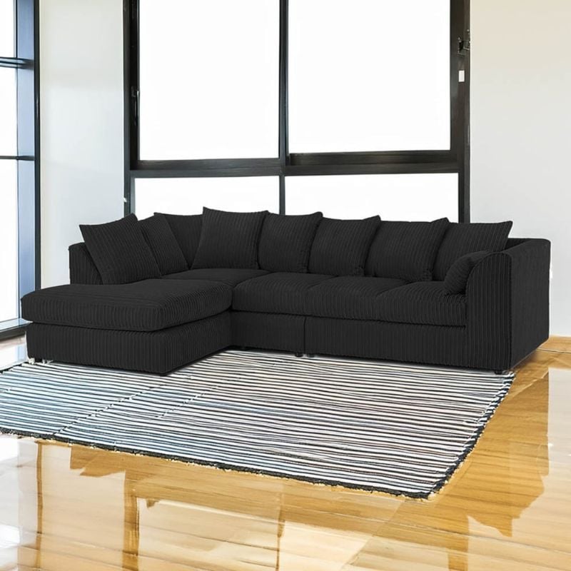 Modern 5 Seater Large Corner Sofa Sectional l-Shape Suite Black Couch