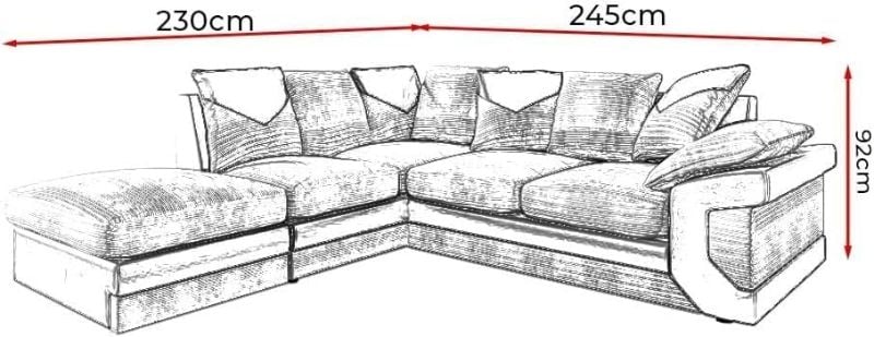 Dino Corner L-Shape Sofa Set 3+2 Seater High Back Left/Right Hand Facing Couch Black&Grey
