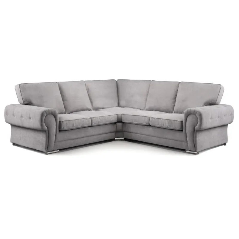 Luxury Verona 2C2 Corner Sofa Suite High Back Chesterfield Grey Couch